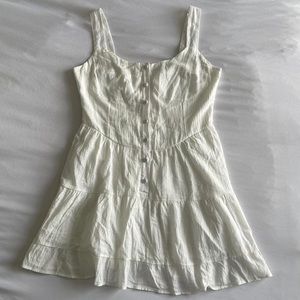 white corset top dress with tiered skirt